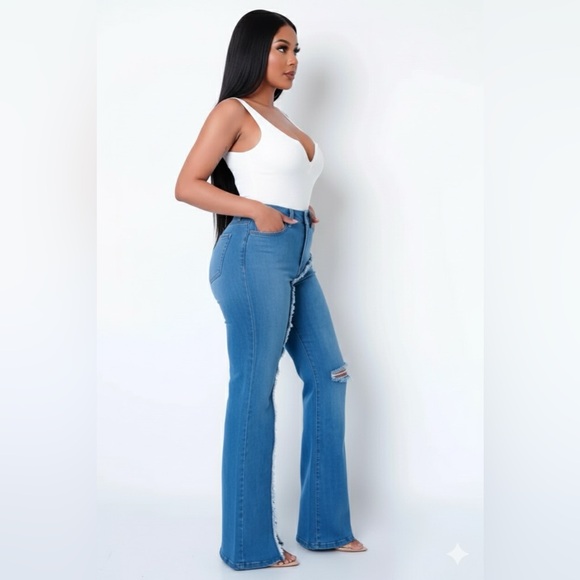 Women's Flared Jeans with High Waist Bottom Pants for Comfortable Denim Style - Picture 9 of 15